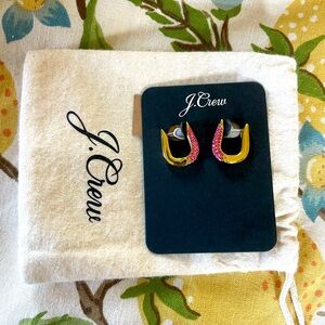 NWT Jcrew gold horseshoe hoop with pink pavé